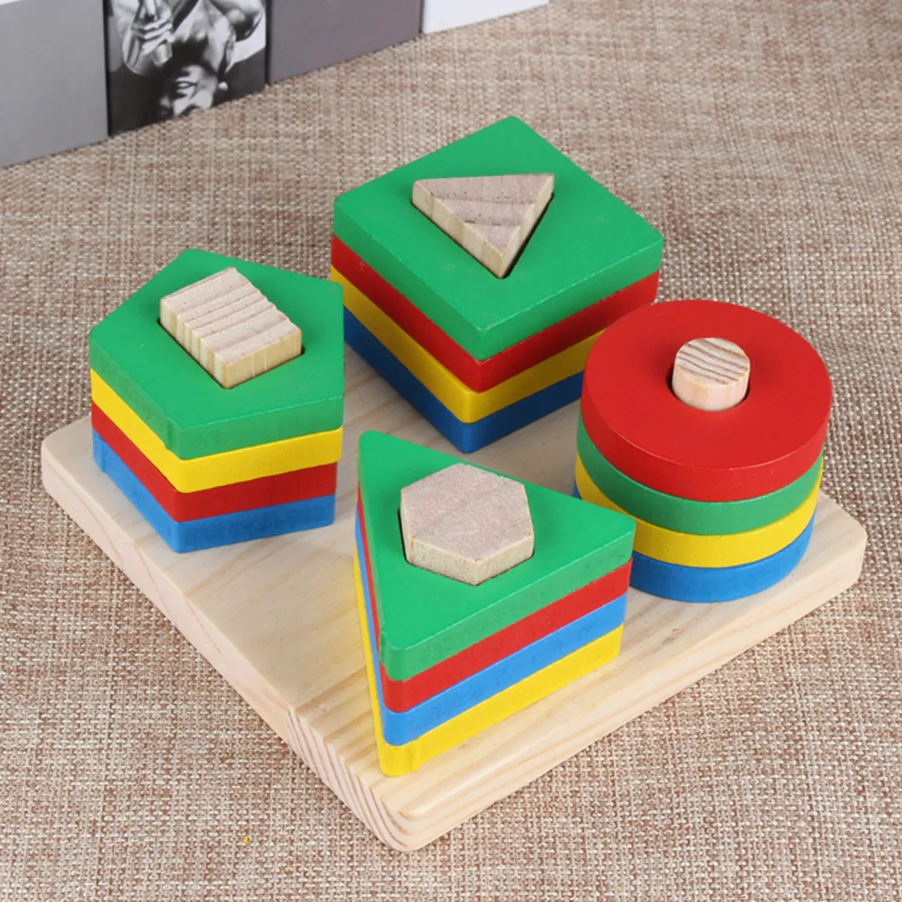 Wooden Geometry Pillar Blocks for Early Learning, Cognitive Development & Parent-Child Play