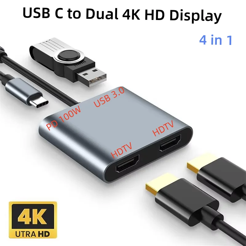 

USB C Docking Station with Two HDMI-compatible Ports MST Hub for Macbook Pro Laptop Thunderbolt3/4 to Dual 4K@30Hz Converter