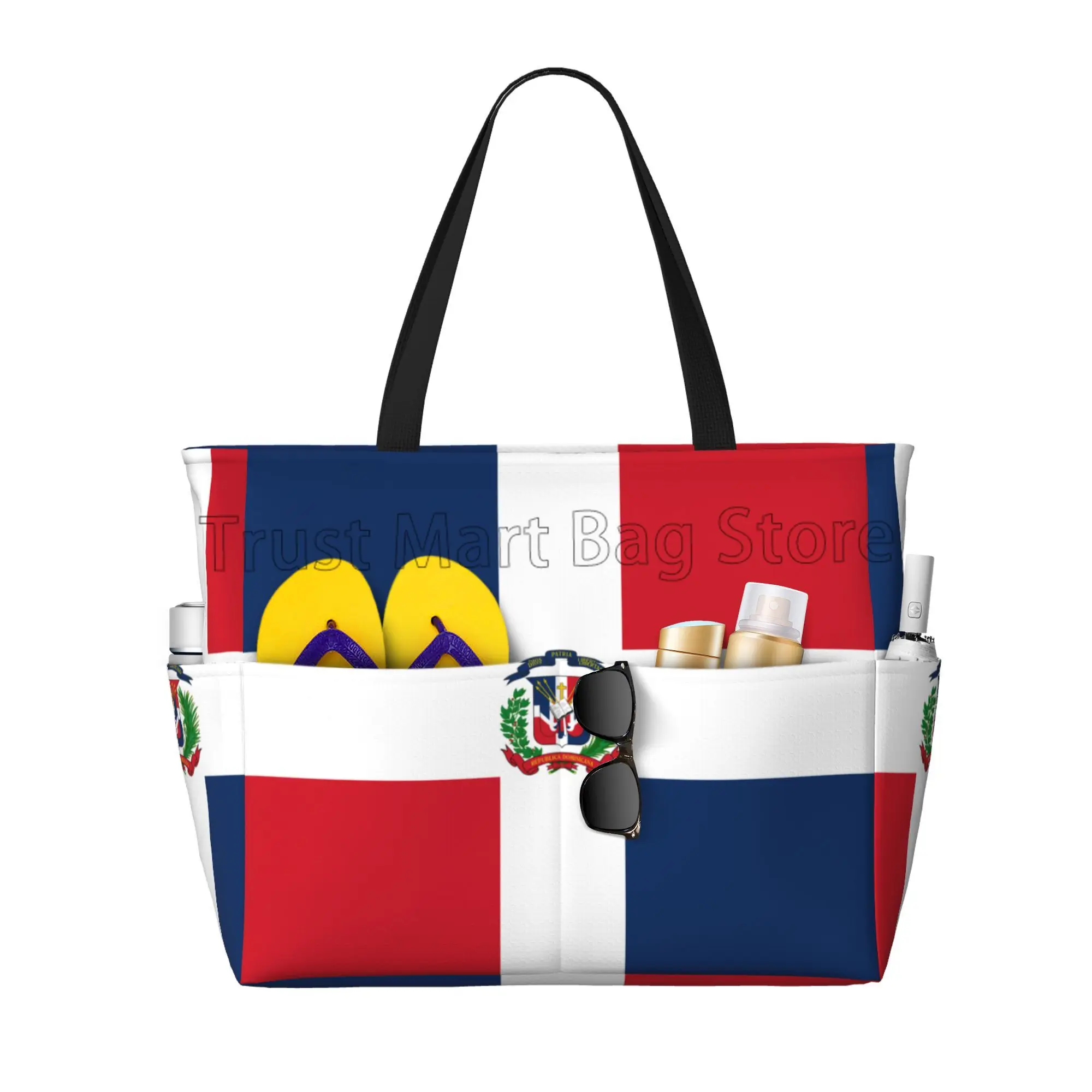 

Dominican Republic Flag Waterproof Beach Tote Pool Bags for Women Ladies Extra Large Gym Tote Carry on Bag for Vacation Travel