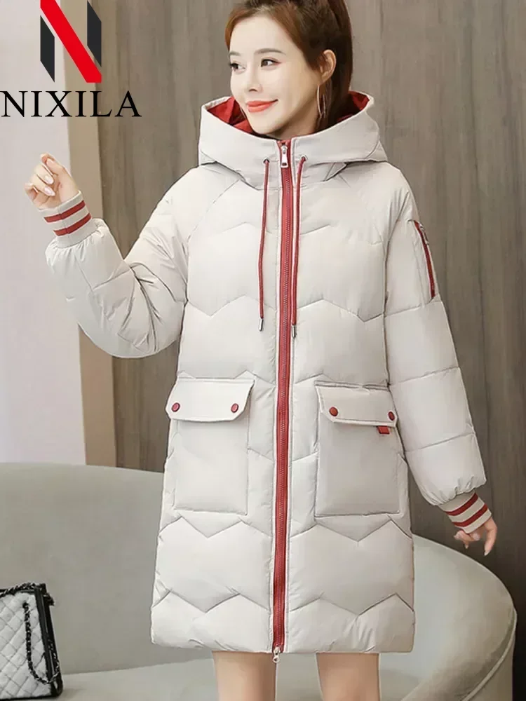 Women\'s Winter Jacket with Hood Oversize Quilted Padded Coat Korean Snow Wear Long Thick Warm Demi-season Parkas for Women 2024