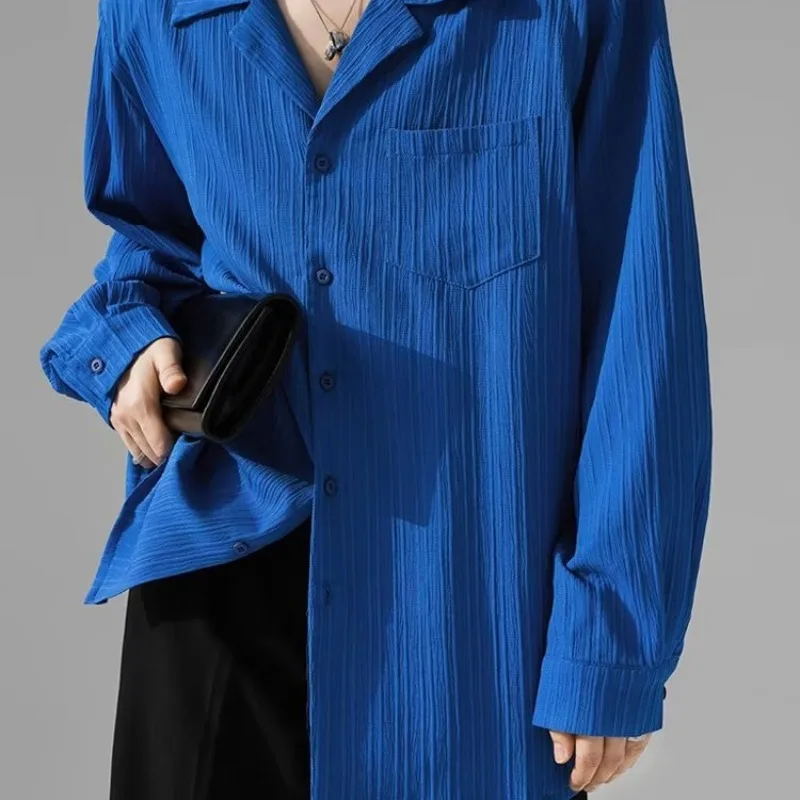 Men Shirt Klein Blue Shirt Men Draped Collar Loose Shirt Summer Sun Top Men 2023 Autumn and Winter Base Shirt Men Shirt Top