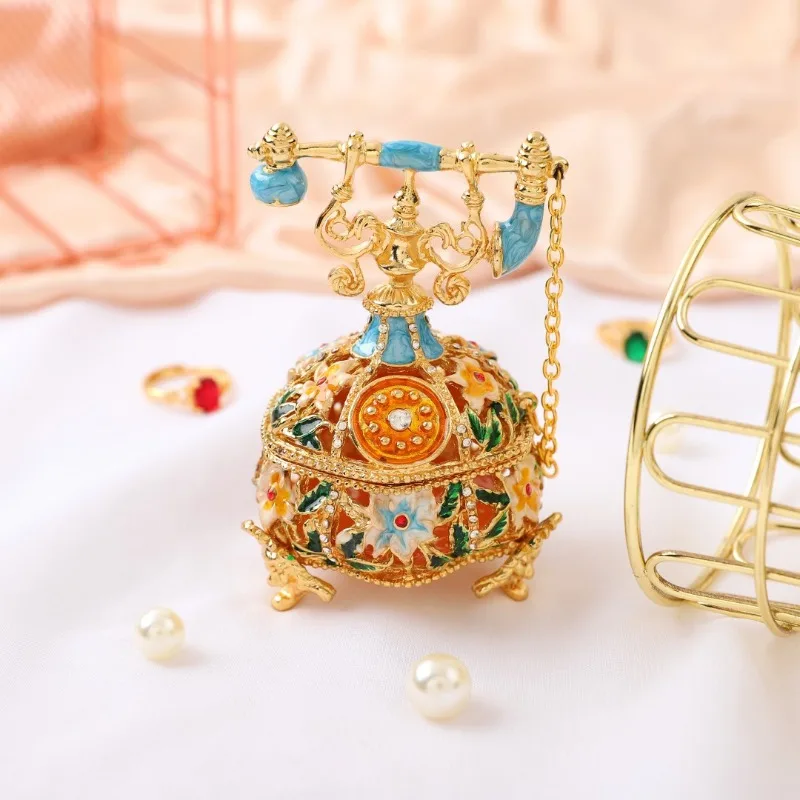 New spot metal enamel color hollow telephone jewelry box exquisite jewelry storage box light luxury holiday gift