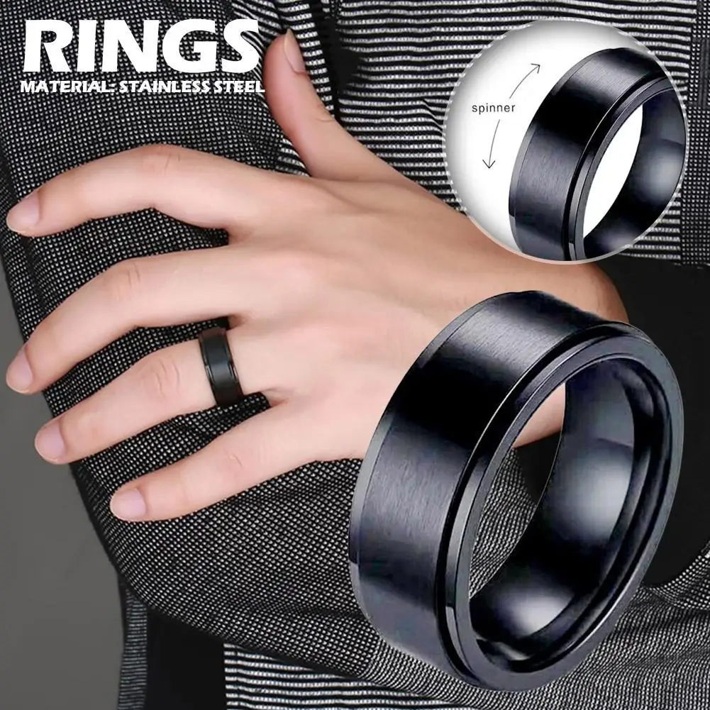 Anxiety Fidget Spinner Rings for Men Male Black Stainless Steel Rotate for Women Anti Stress Accessories Jewelry