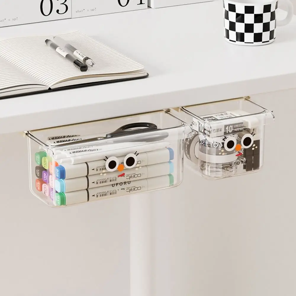 Hanging Under Desk Drawer Type Storage Box Invisible Transparent Stationery Storage Box Self-Adhesive Space Saving