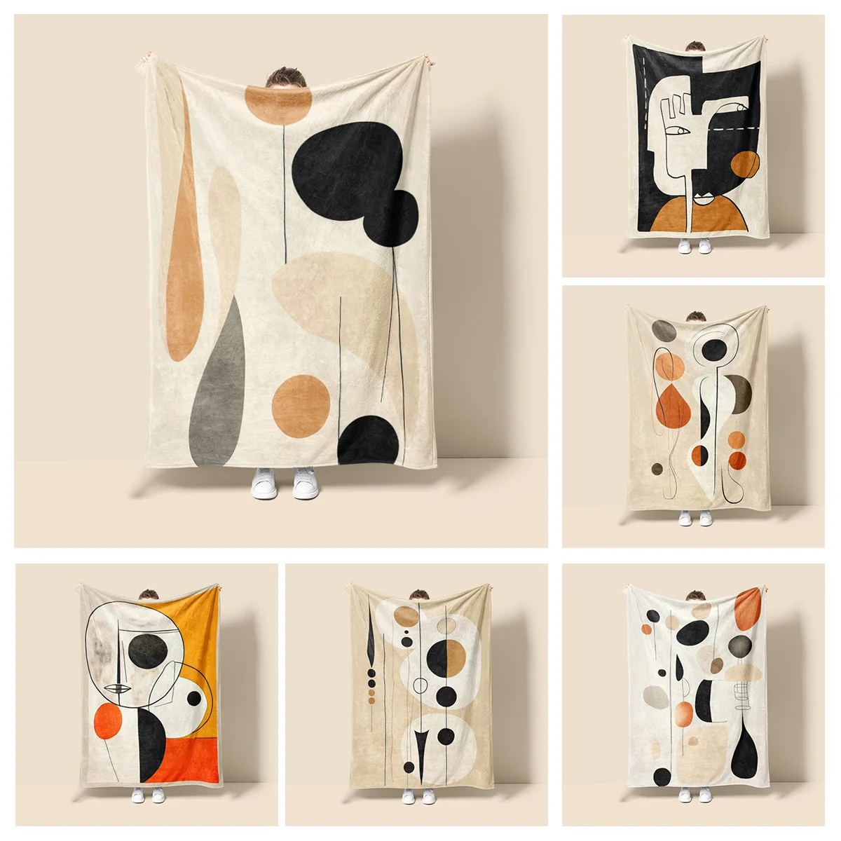 Morandi Color Blanket Abstract Botanical Graffiti Design Scandinavian Minimalist Sofa Blanket Cafe Home Dual Purpose