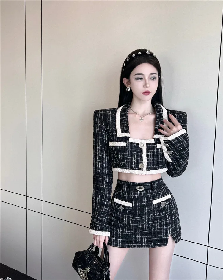 

Real Shot, Real Price! Short Woolen Coat + High Waist Hip-Wrapped Half Skirt High Quality Two-piece Set Women Female Suit Set