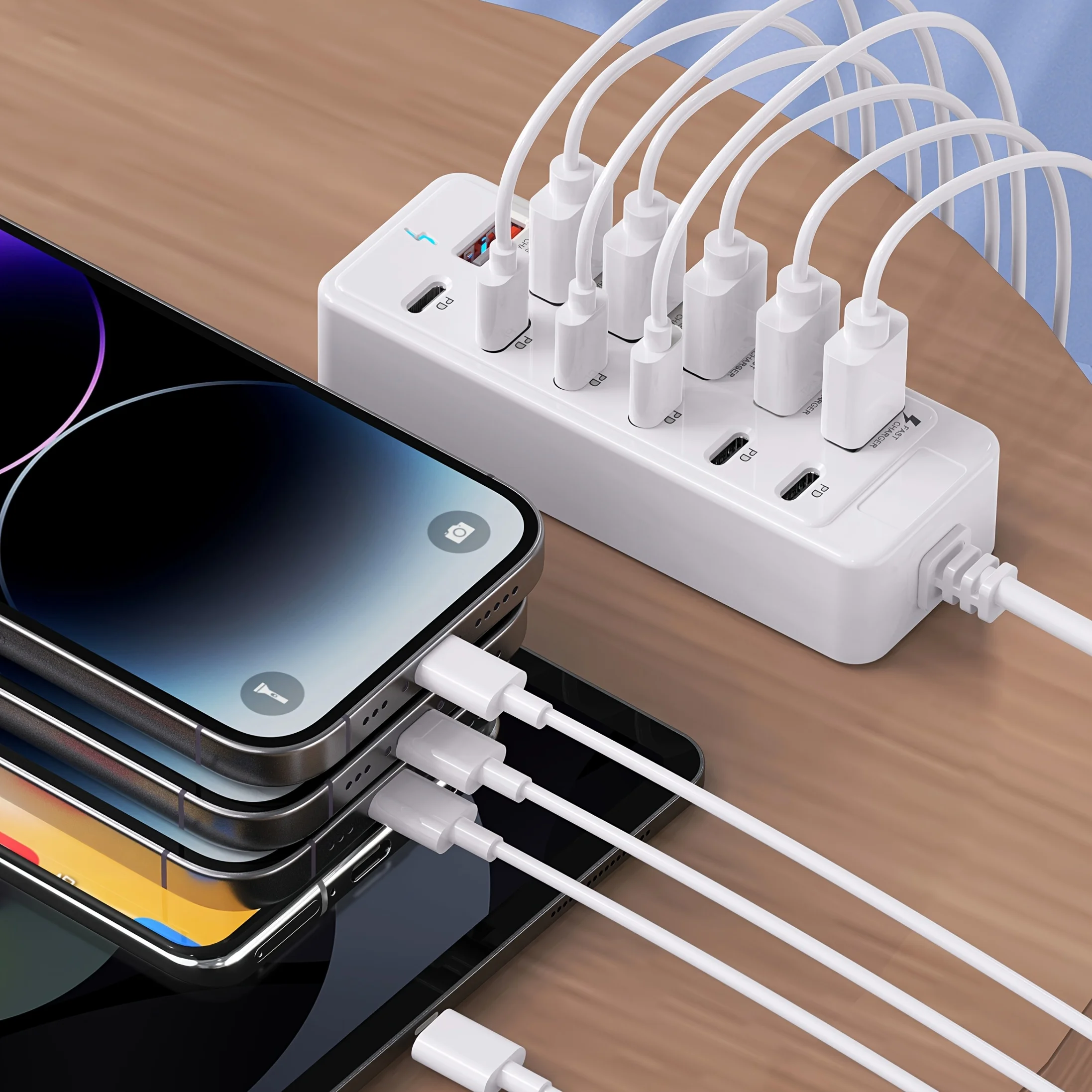 Fast-Charging Multi-Port Charger, 6-Port USB with Individual Ports & Power Indicator, Compatible with USB-C/USB-A Devices - view 4