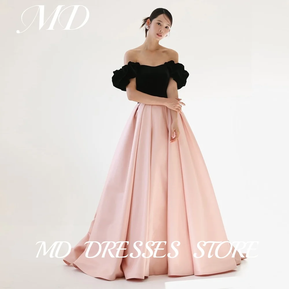 MD Pink And Black A-line Wedding Dress Off Shoulder Evening Dress Korea Photoshoot Floor Length Reception Dress Customized 2025
