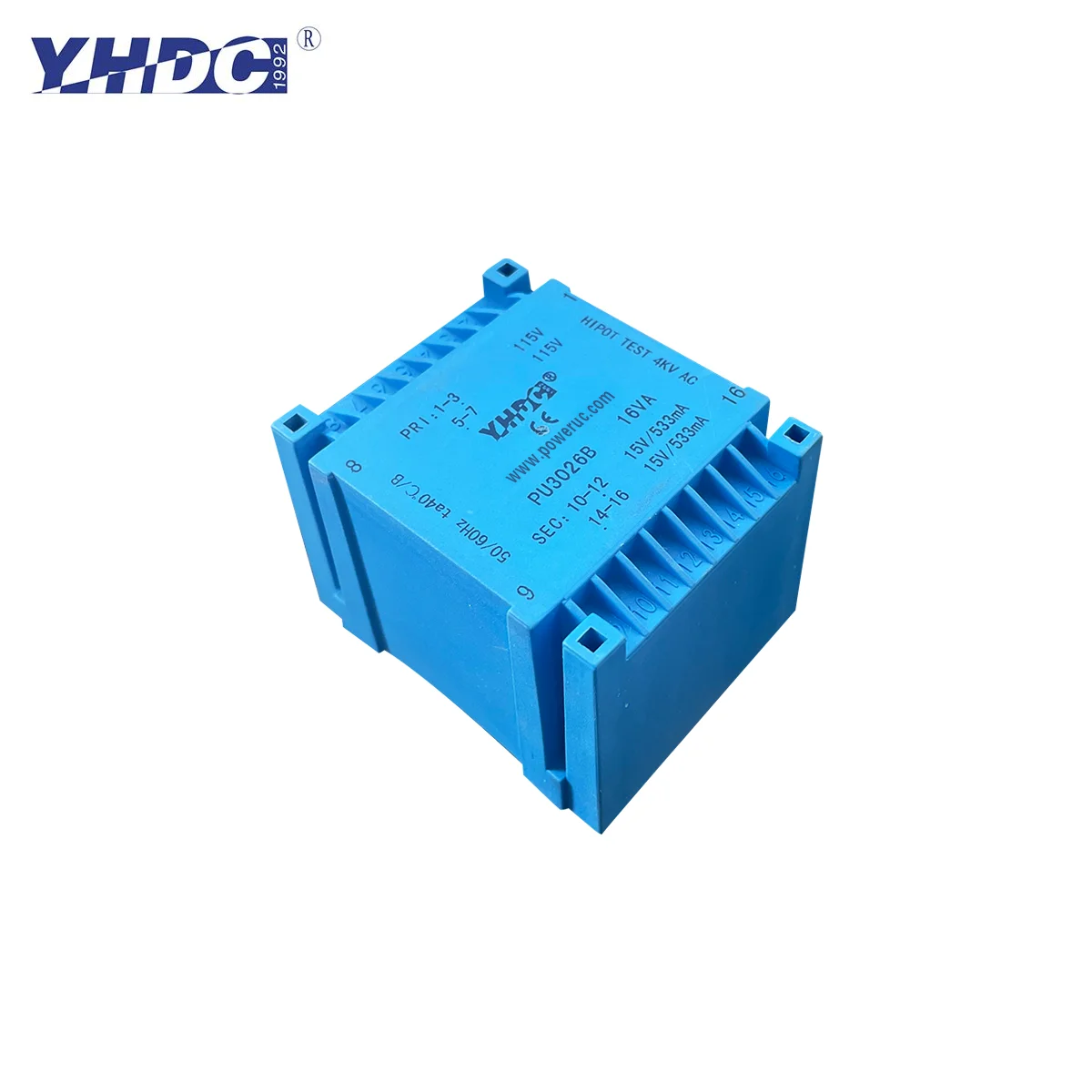 

YHDC PU3026B 16VA 2×110V/2×115V 2×6V/2×7.5V/2×9V/2×12V/2×15V/2×18V/2×24V PCB Encapsulated Flat Type Isolation Transformer