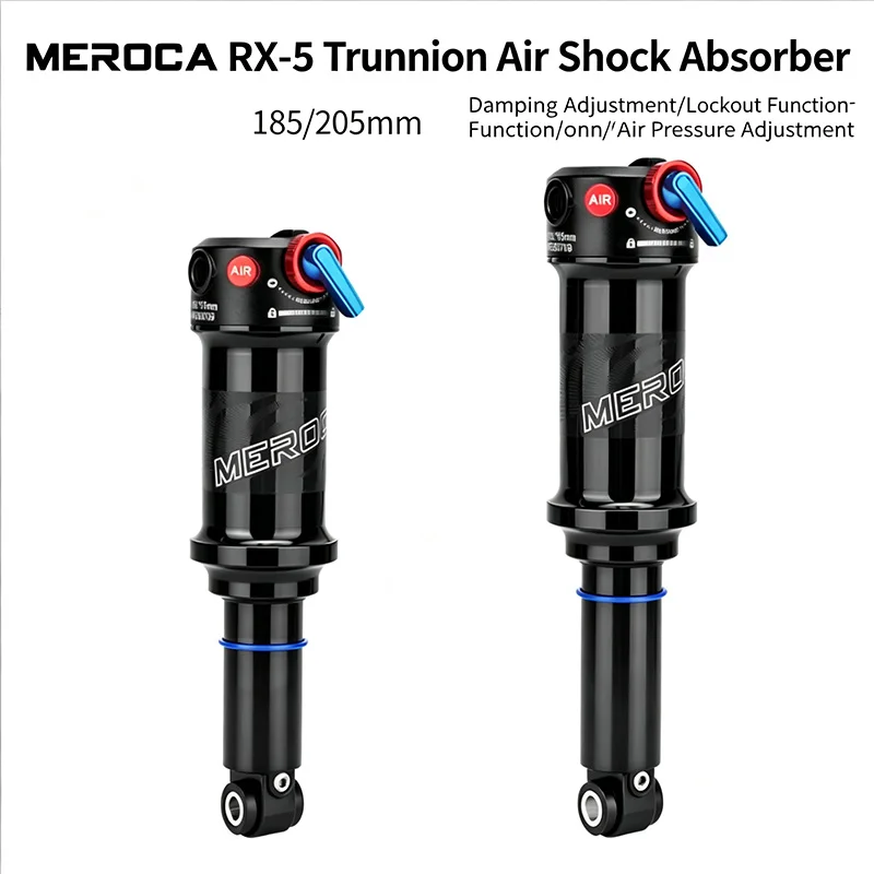 MEROCA RX5 Trunnion Air Rear Shock, 185/205mm MTB Softtail Shock Absorber with Damping, Air Adjustment & Lockout