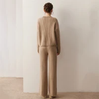 High-End 100% Pure Cashmere Women'S Suit With Round Neck Cable-Knit Sweater And High-Waisted Straight Pants Two-Piece Set - Image 5