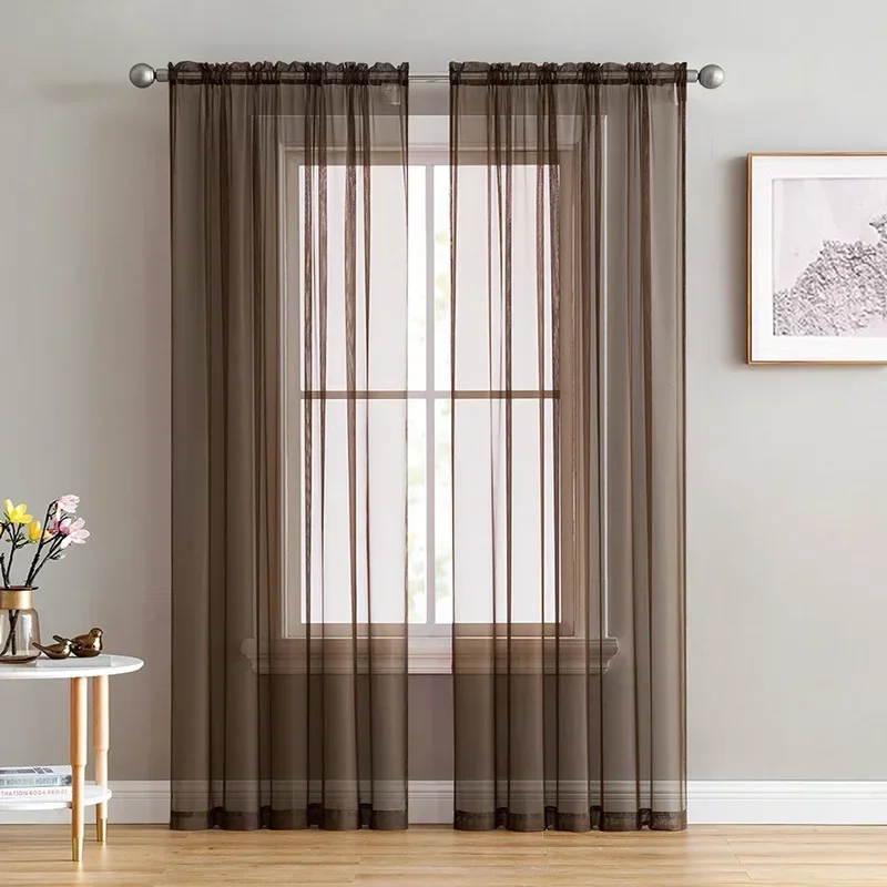 1 Pcs Rod Pocket Rainbow Curtain Pure Color Tulle Curtain For Living Room Sheer Voile Wedding Decor Modern Bedroom Window Tulle