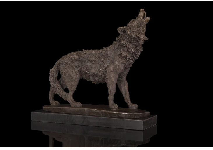 GOOD -TOP COOL -office home LIVING ROOM TOP ART Decor --41CM LARGE Wild animal wolf dog ART bronze statue sculpture Decoration