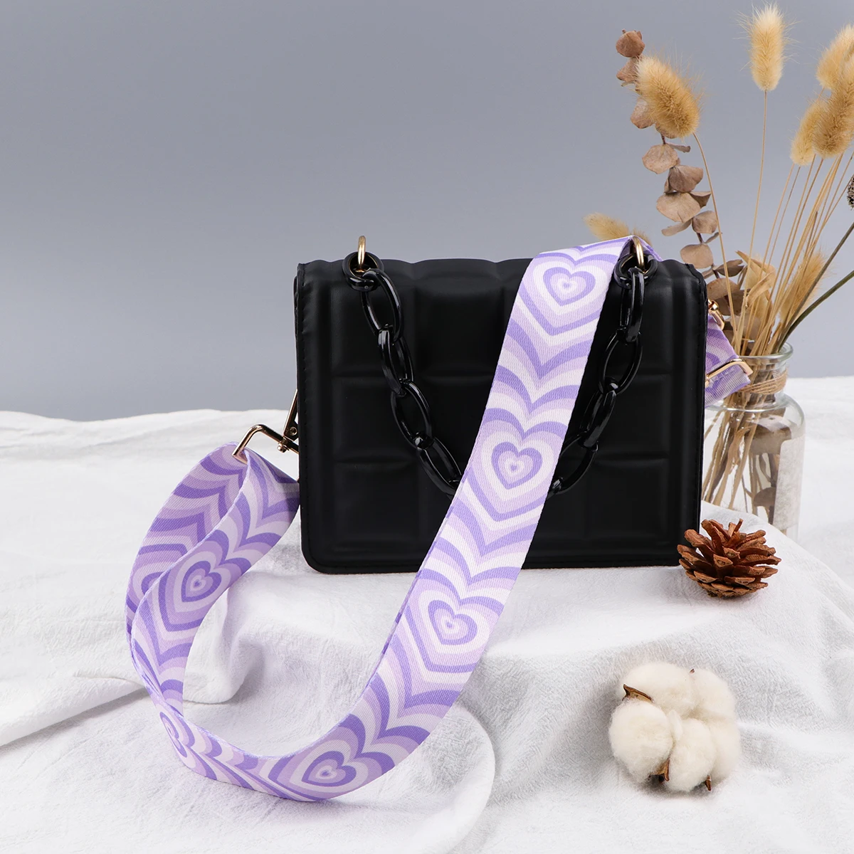 Female Fashionable Removable Leaf Bag Chain Crossbody Bag Widening Adjustable Heart Shoulder Starp Bag Accessories Single Straps