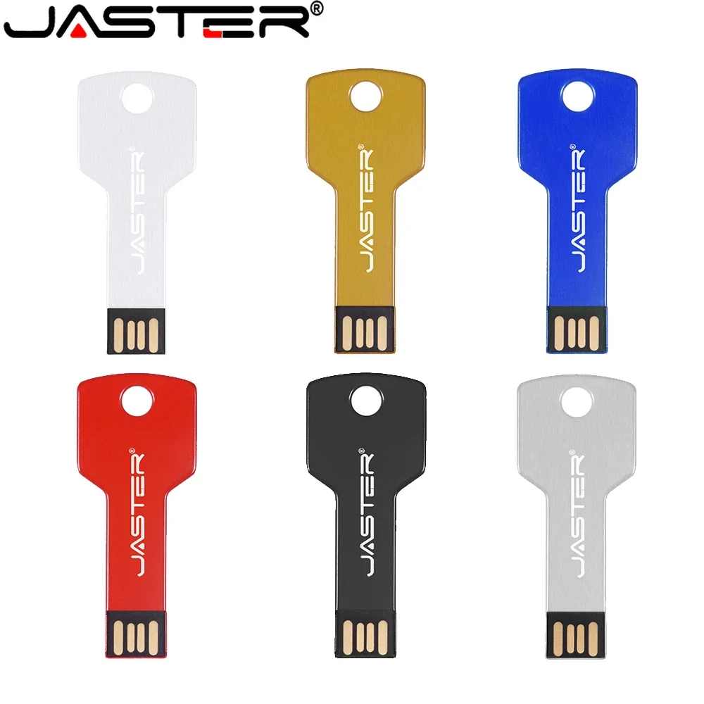 

JASTER Metal Key USB Flash Drives 64GB Red Real Capacity Memory Stick Free Custom Logo Creative Business Gifts Pen Drive 32GB