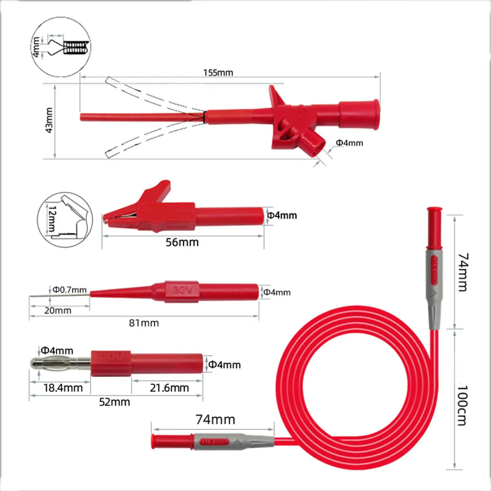 Electrical Test Probe Kit with Replaceable Needle Pins and Hook Clips for Multimeter Leads Use in Car Repair Work