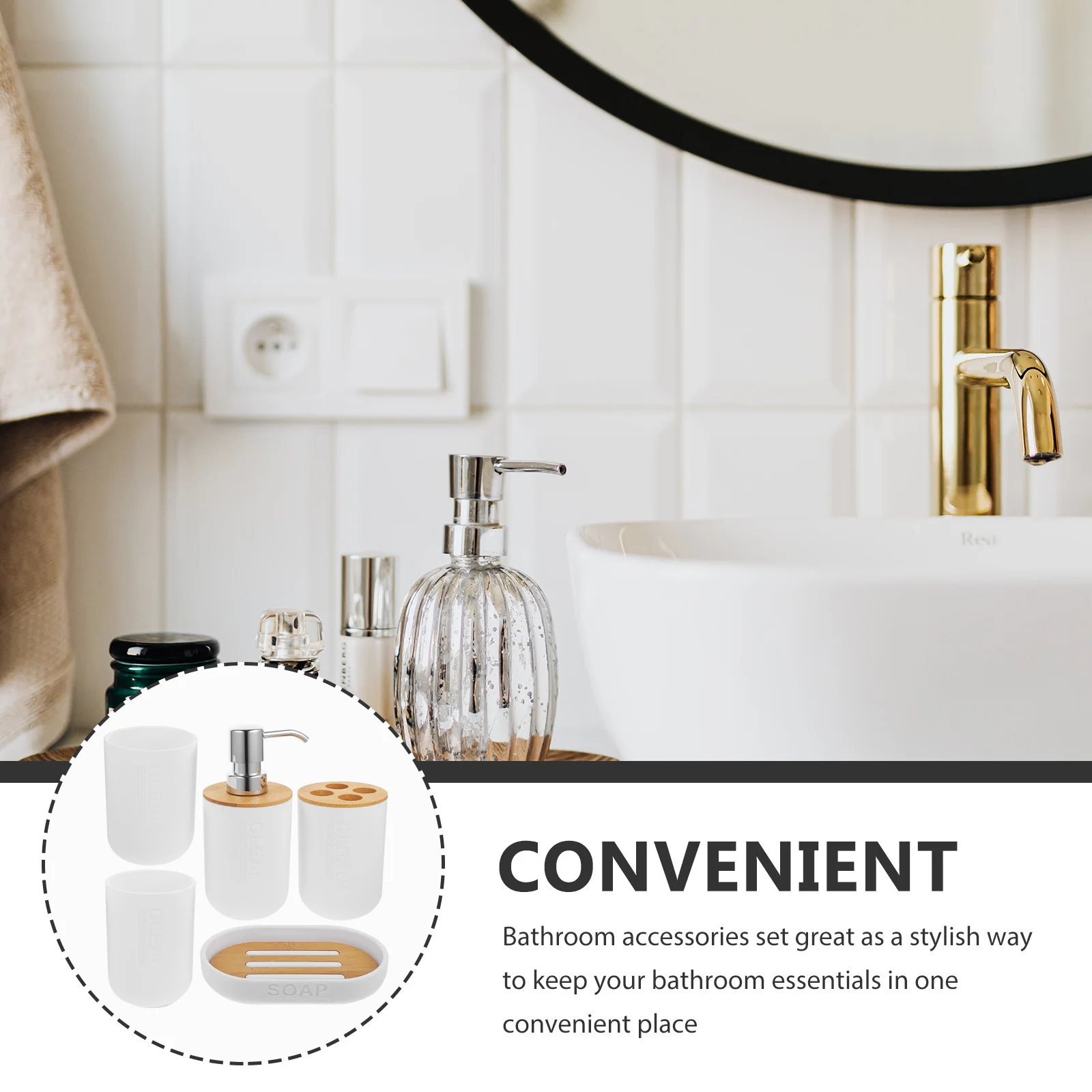 

1 set Bathroom Accessories Set White Soap Dispenser Toothbrush Holder 5 Pieces Travel Portable Storage Container Home Use