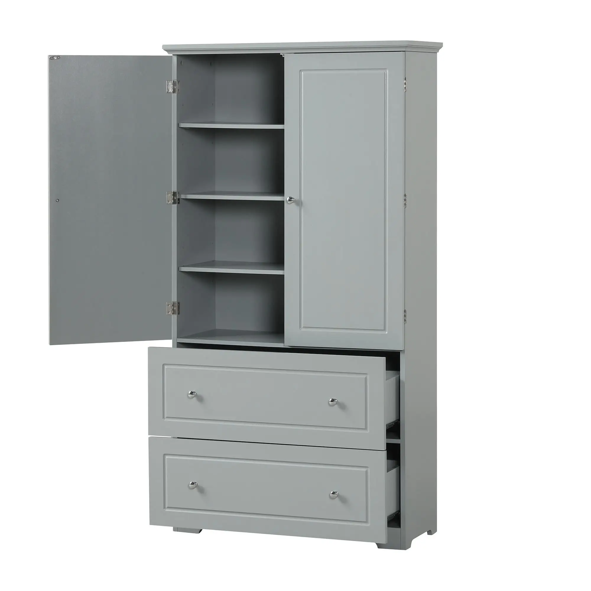 Freestanding Grey Bathroom Storage Cabinet with 2 Drawers & Adjustable Shelf, Board - Stylish Organization Solution