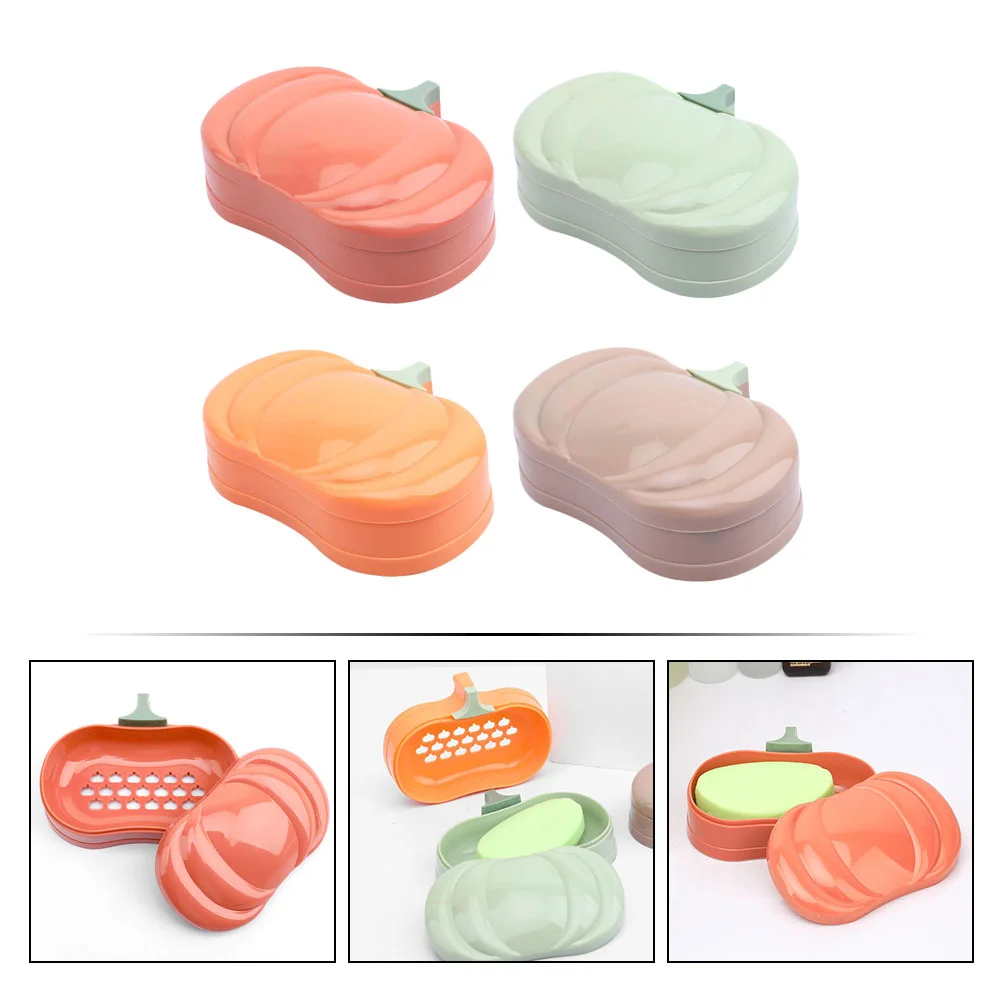 4 PCS Pumpkin Soap Dish Drain Shelving Large Boxes Toilet Bathroom Pp Creative Holders Container with Lid Travel