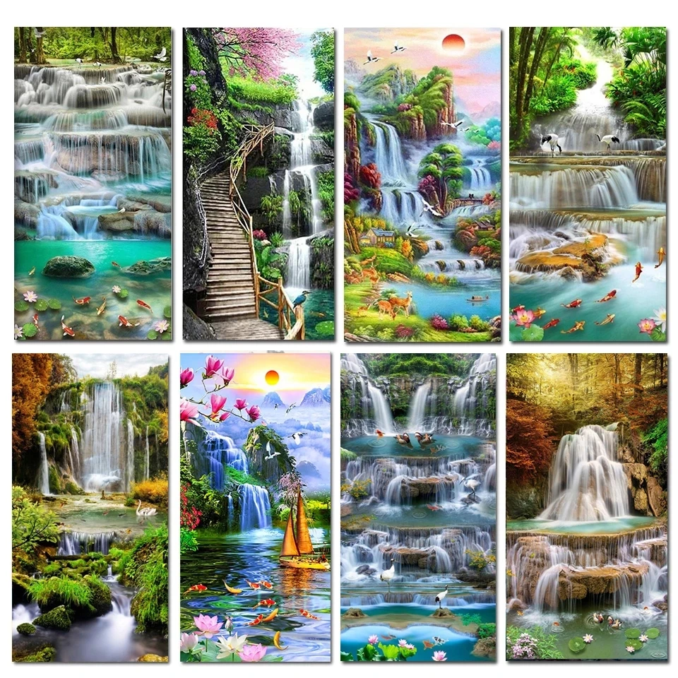 Carp Lake Sunrise Natural Scenic Waterfall Diamond Painting New Collection 2024 Large Size Diy Mosaic Embroidery Walll Arts A812