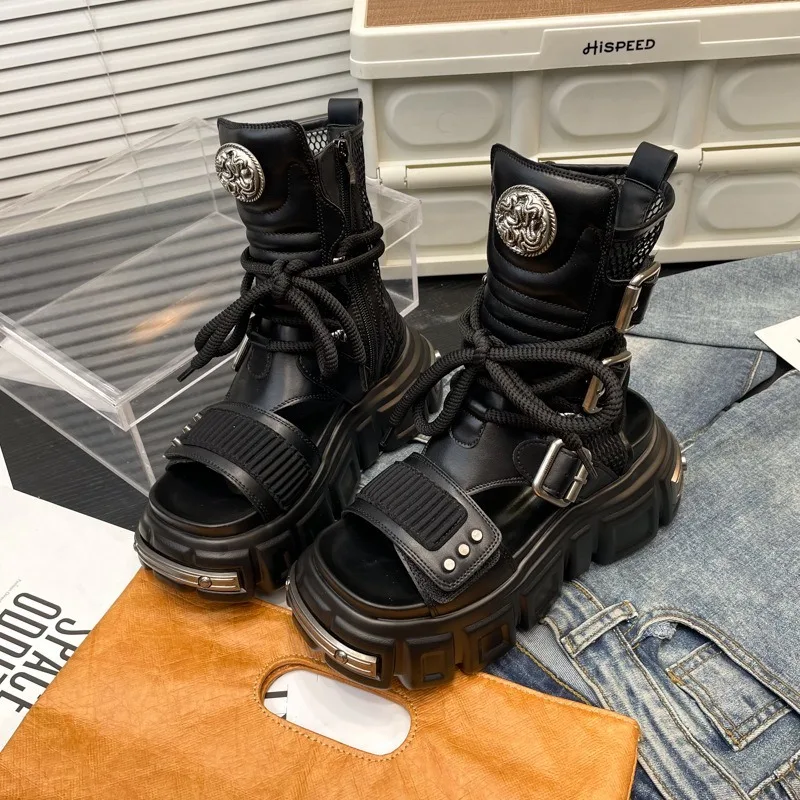 Fashion British Style Motorcycle Boots with Thick Sole,increased Height,personalized Handsome Punk Style,comfortable Botas Mujer