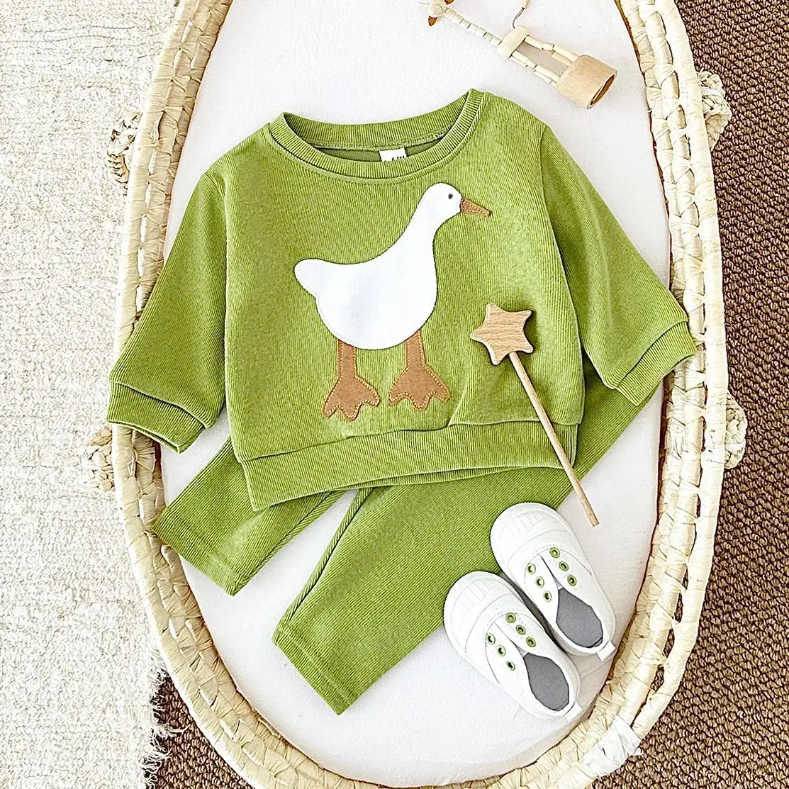 New Autumn Baby Boys Girls Cotton Clothes Sports Set Comfortable Cartoon Animals Pullover Sweatshirts+Loose Cotton Pants