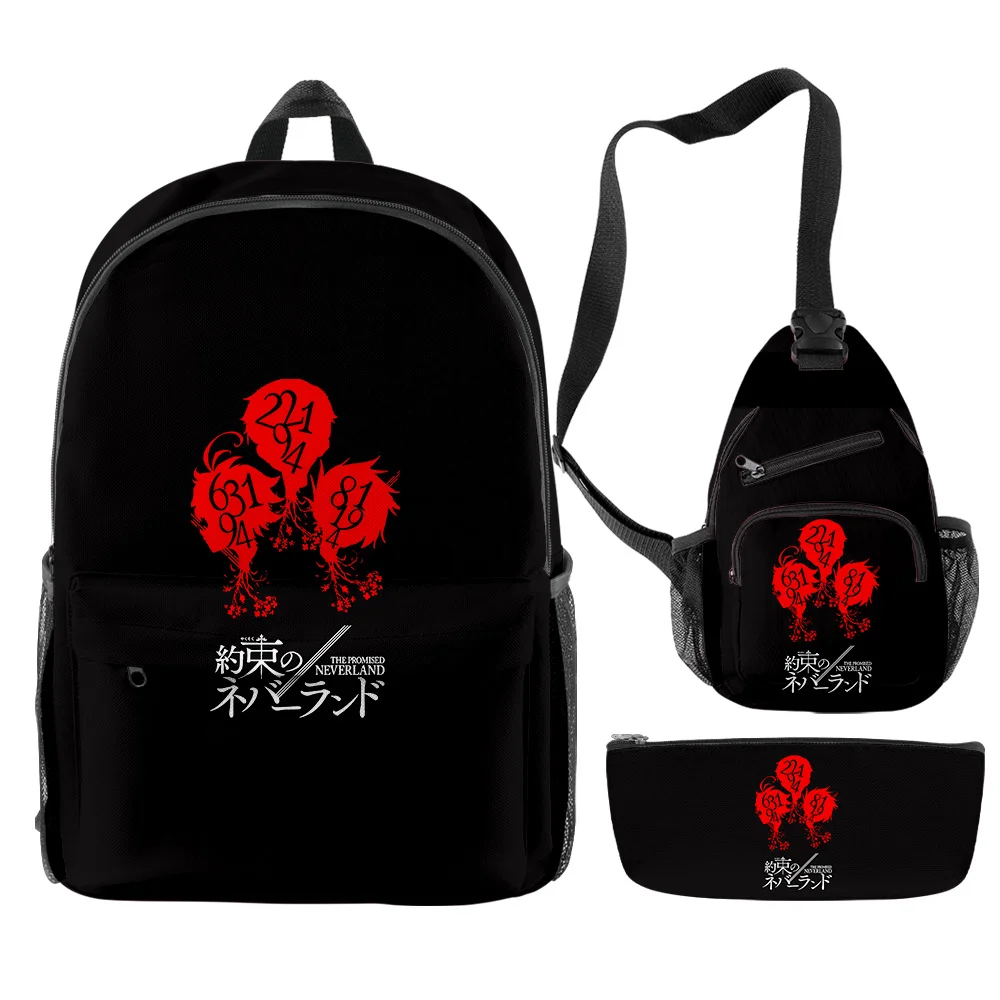 

Luxury Popular The Promised Neverland Anime 3D Print 3pcs/Set pupil School Bags Travel Laptop Backpack Chest Bag Pencil Case