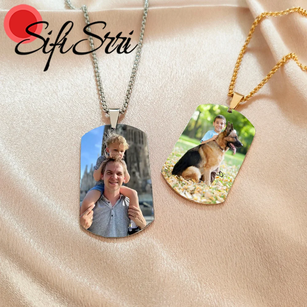 Sifisrri Custom Color Picture Rectangle Pendant Necklace For Women Men Personalized Stainless Steel Jewelry Family Birthday Gift