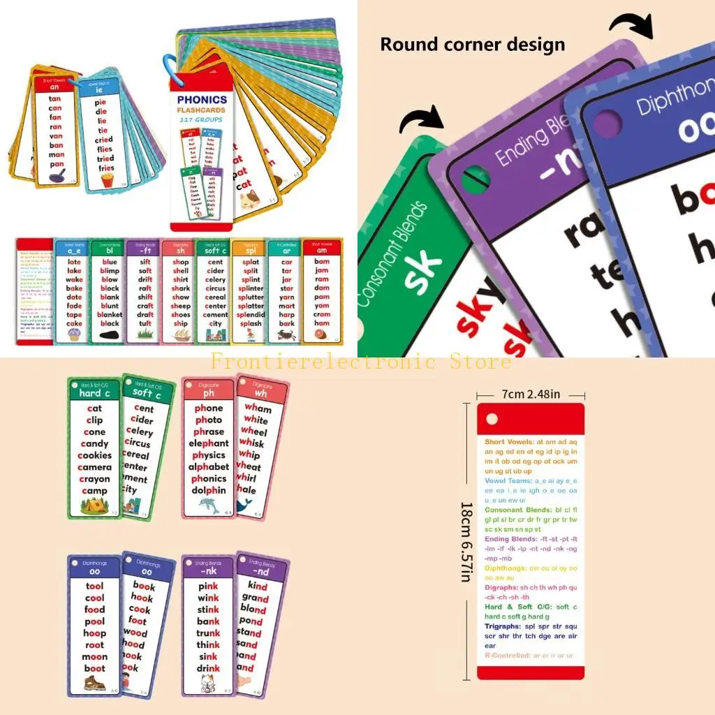 G8DB Colorful Phonics Cards 60PCS For Preschoolers English Words Card Interactive Educational Learning Card for Preschool