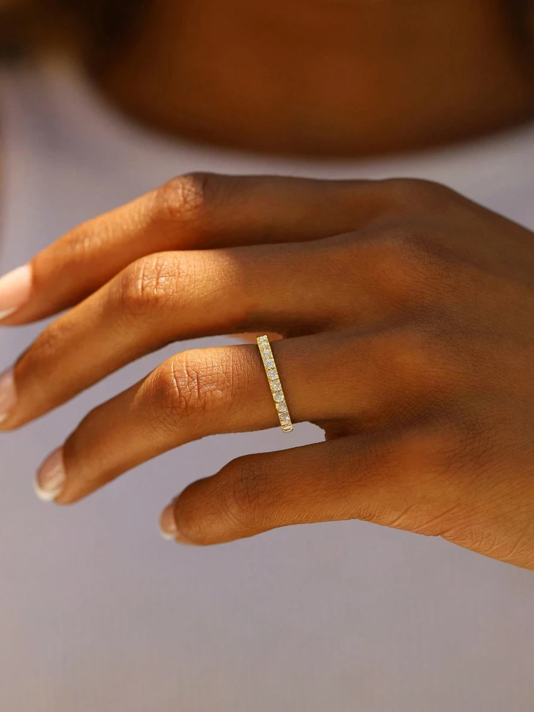 KNB 1.9 مللي متر خاتم مويسانيتي حقيقي مطابقة الزفاف الماس الفرقة للنساء 925 فضة أنثى تاج خاتم ذيل واحد مجوهرات #6