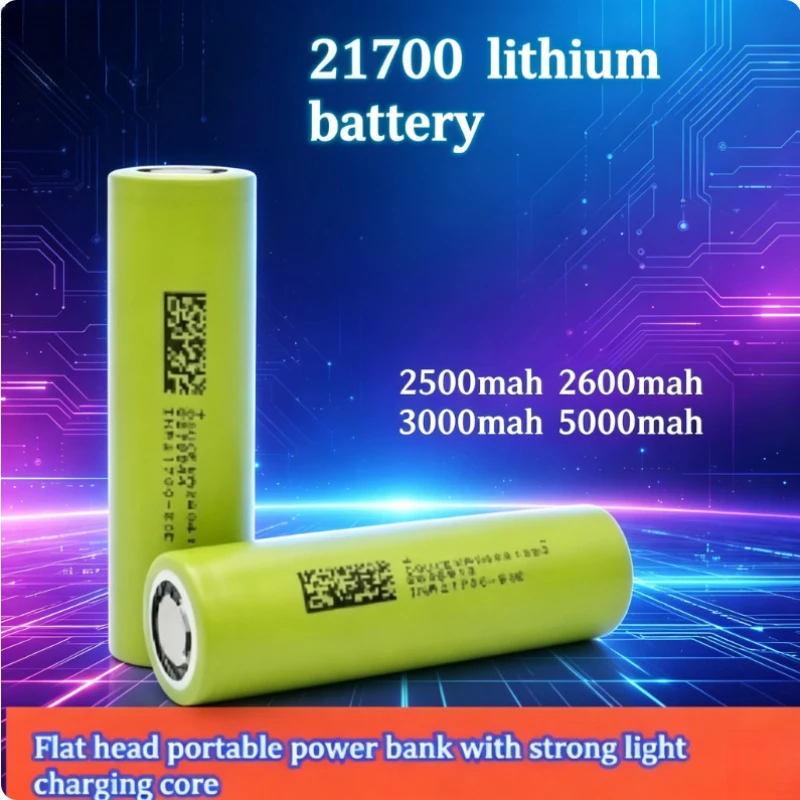21700 Lithium Battery Power 5000mAh 3.7v Flat Head Mobile Power Bank Strong  Light Charging Core Rechargeable  Battery