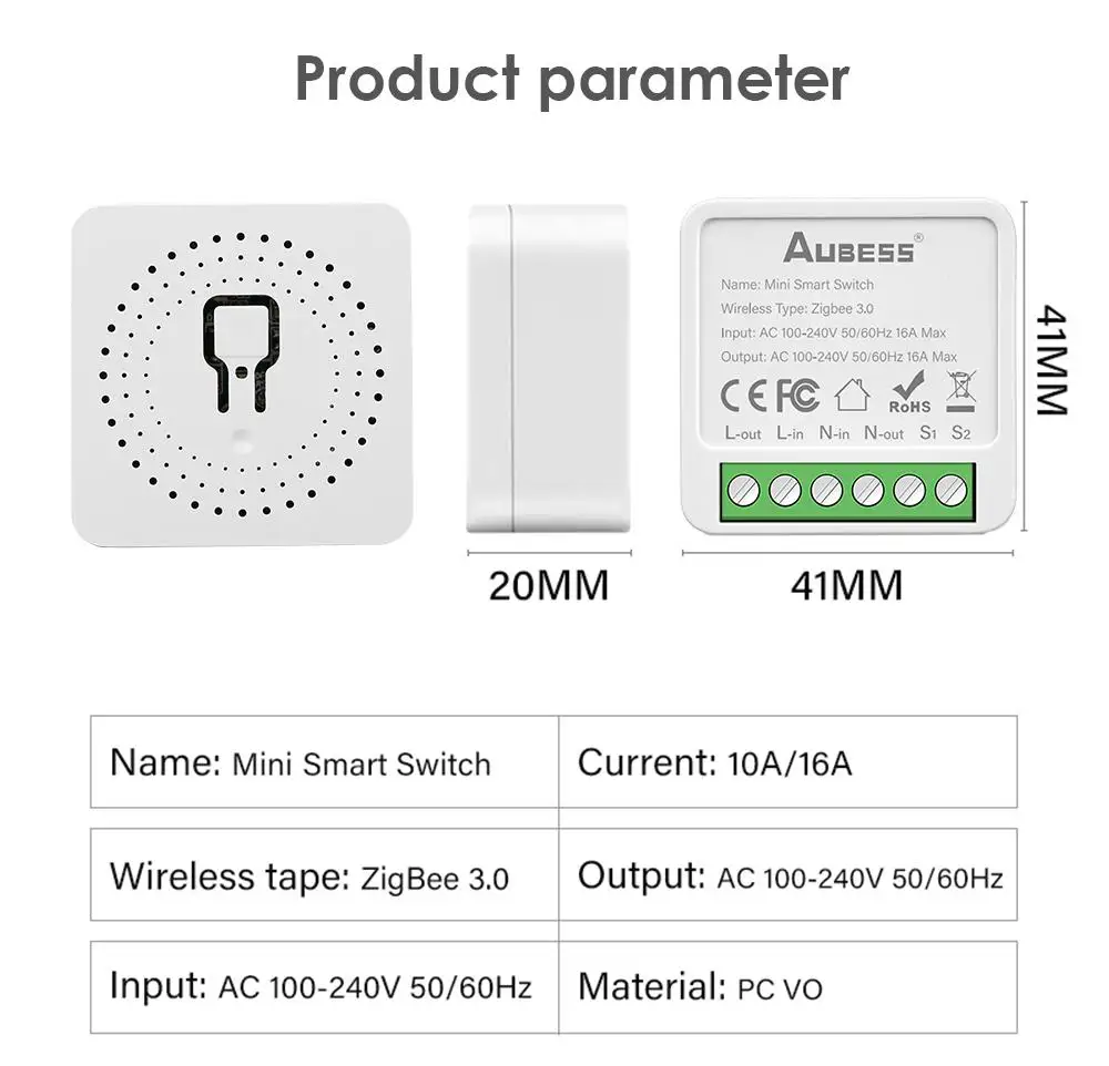 Interruptor de luz inteligente Tuya Zigbee/WiFi, módulo de Control de 2 vías, 16A, funciona con Smart Life, Alexa, Google Home, Alice