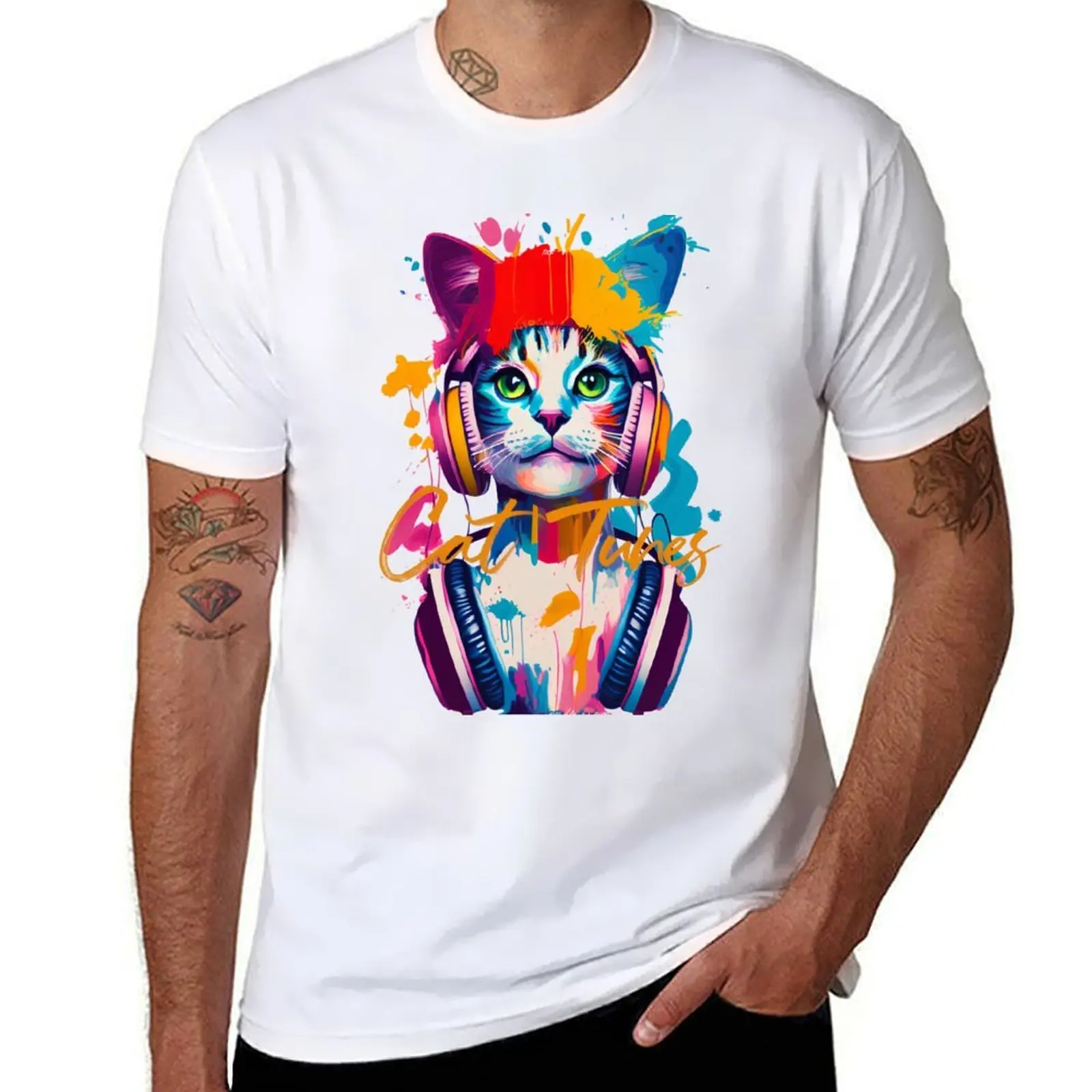 

Cat Tunes' the cat that purrrssss to the beat T-Shirt t shirts designer black cotton t-shirt plain for man package T-Shirt
