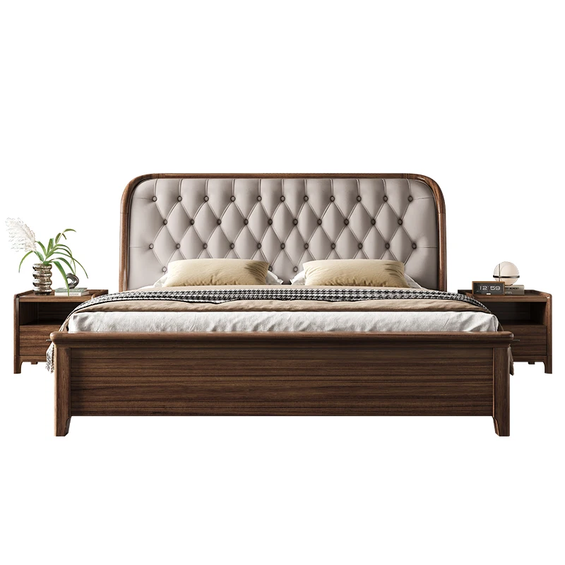 

Ebony leather soft bag bed, master bedroom high-end atmospheric double bed