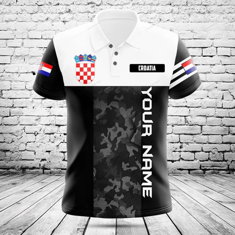 Custom Name Croatia Flag Skull Graphic Polo Shirt Summer Casual Men's Fashion Cool Vintage Jersey Fast Dry Short Sleeve Clothes