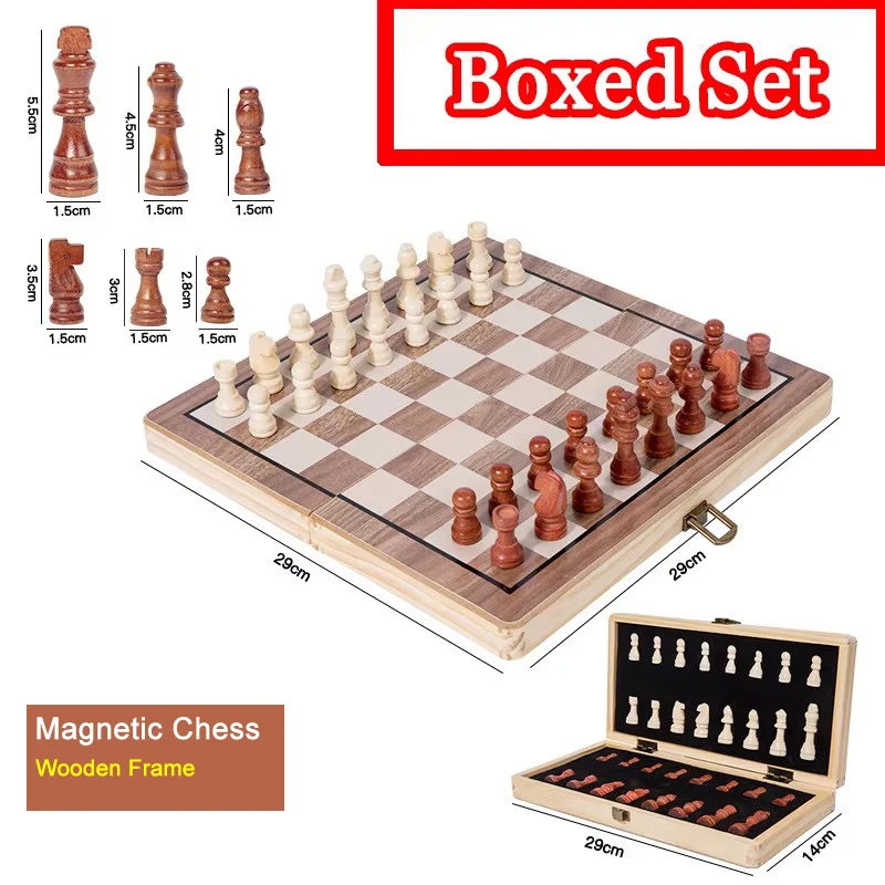 Magnetic Wooden Folding Chess Set for Adults and Kids, Felted Game Board, Interior Storage, Family Gift, 29cm * 29cm