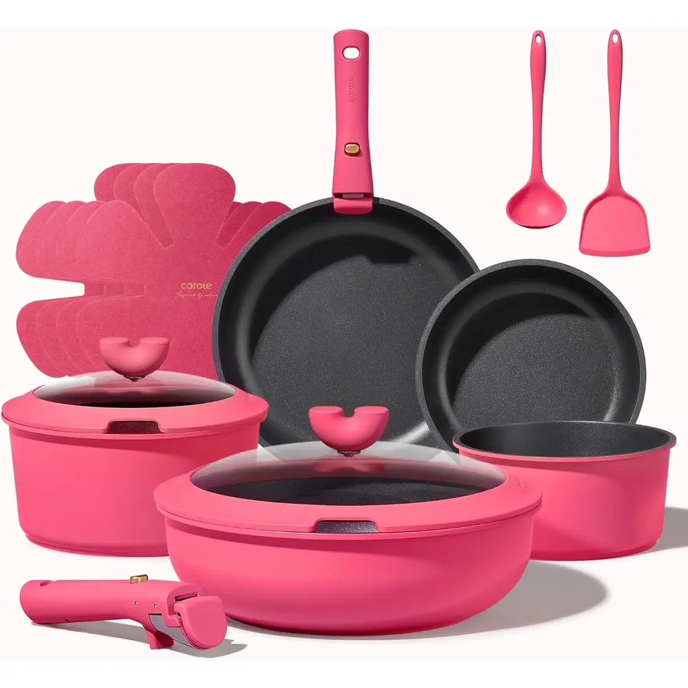 

Non-Stick 15-Piece Pots and Pans Set, Detachable Handle Cookware, Induction Compatible, Oven and Dishwasher Safe for RV and Camp