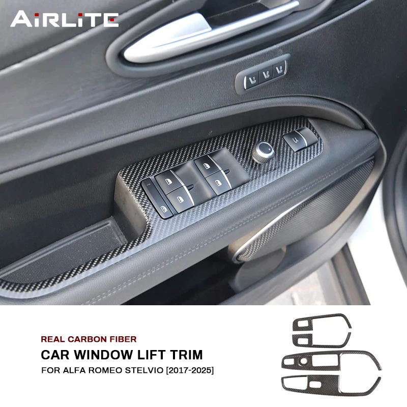 

Real Carbon Fiber For Alfa Romeo Stelvio 2017-2025 Car Window Lift Button Panel Frame Trim Cover Sticker Decoration Accessories