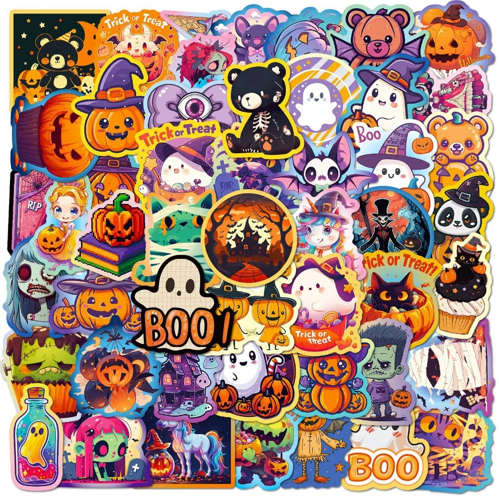 50pcs Halloween Pumpkin Bat Castle Graffiti Sticker DIY Laptops Water Bottles Phones Decorative Stickers Perfect Gift for Kids