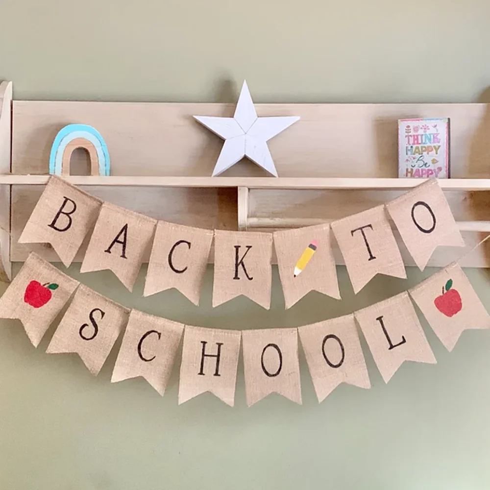 

Back To School Linen Banner Classroom Decoration First Day of School Photo Prop Kindergarten Primary Middle Welcome Preparation