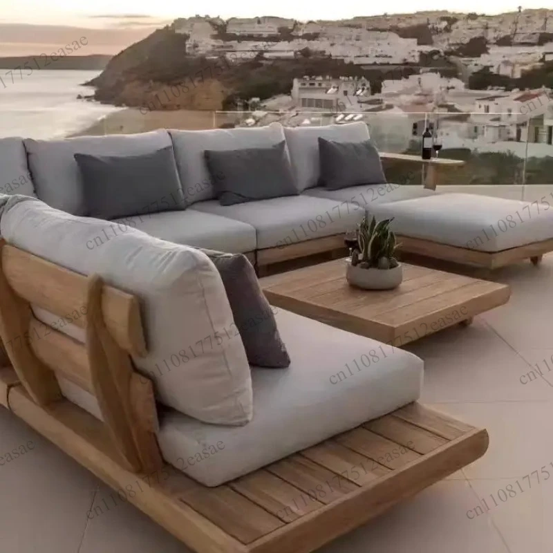 Premium Imported Teak Wood Patio Sofa Set, Outdoor Waterproof Crack Resistant Fabric For Backyard Garden Use