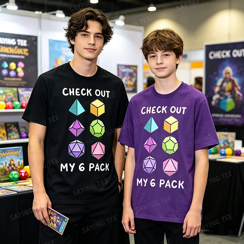 RPG Gamer Quest Gear Gamer T-Shirt Check Out My Six Pack Funny D20 Dice Set RPG Nerdy Men Boys Soft Cotton T Shirts Fantasy Tee