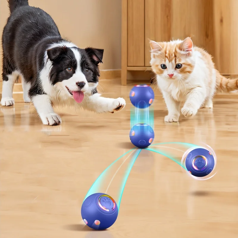 

2024 USB Rechargeable Automatic Luminous Rolling Ball Toy Funny Interactive & Movement Toy Puppy Cat Small Silicone Box Packed