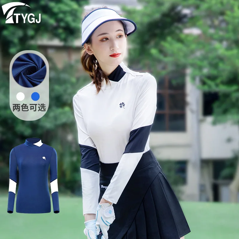 Spring, Autumn and Winter Golf Clothing Women's Long-Sleeved Sun Protection Ball Slim T-shirt Split Stand Collar Gym Clothes