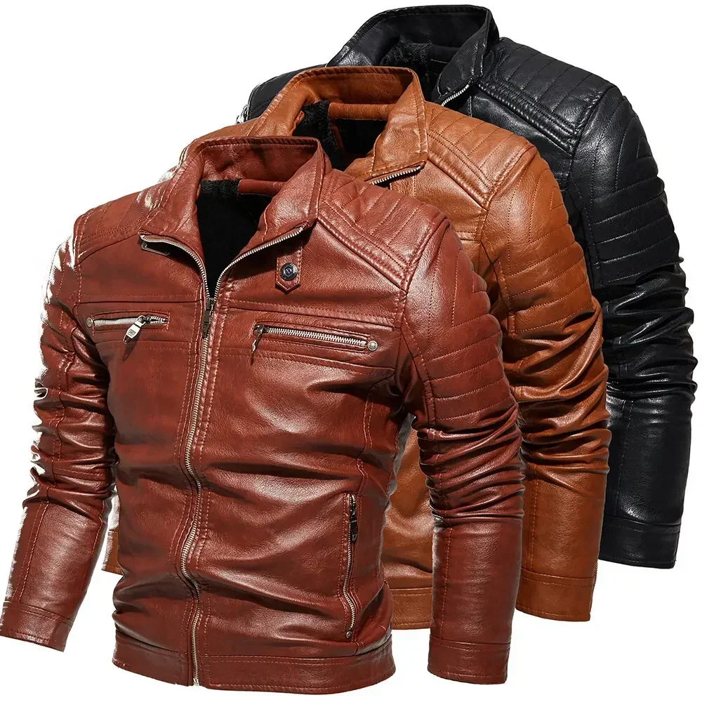 

Casual Fashion Leather Jacket High Quality Men Clothing Motorcycle Leather Jacket Coat Men's Motorcycle Jacket Windproof