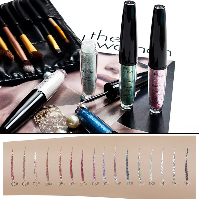 Delineador líquido de 16 cores, à prova d'água, de longa duração, iluminador de bicho da seda, delineador colorido, sem floração, maquiagem para os olhos