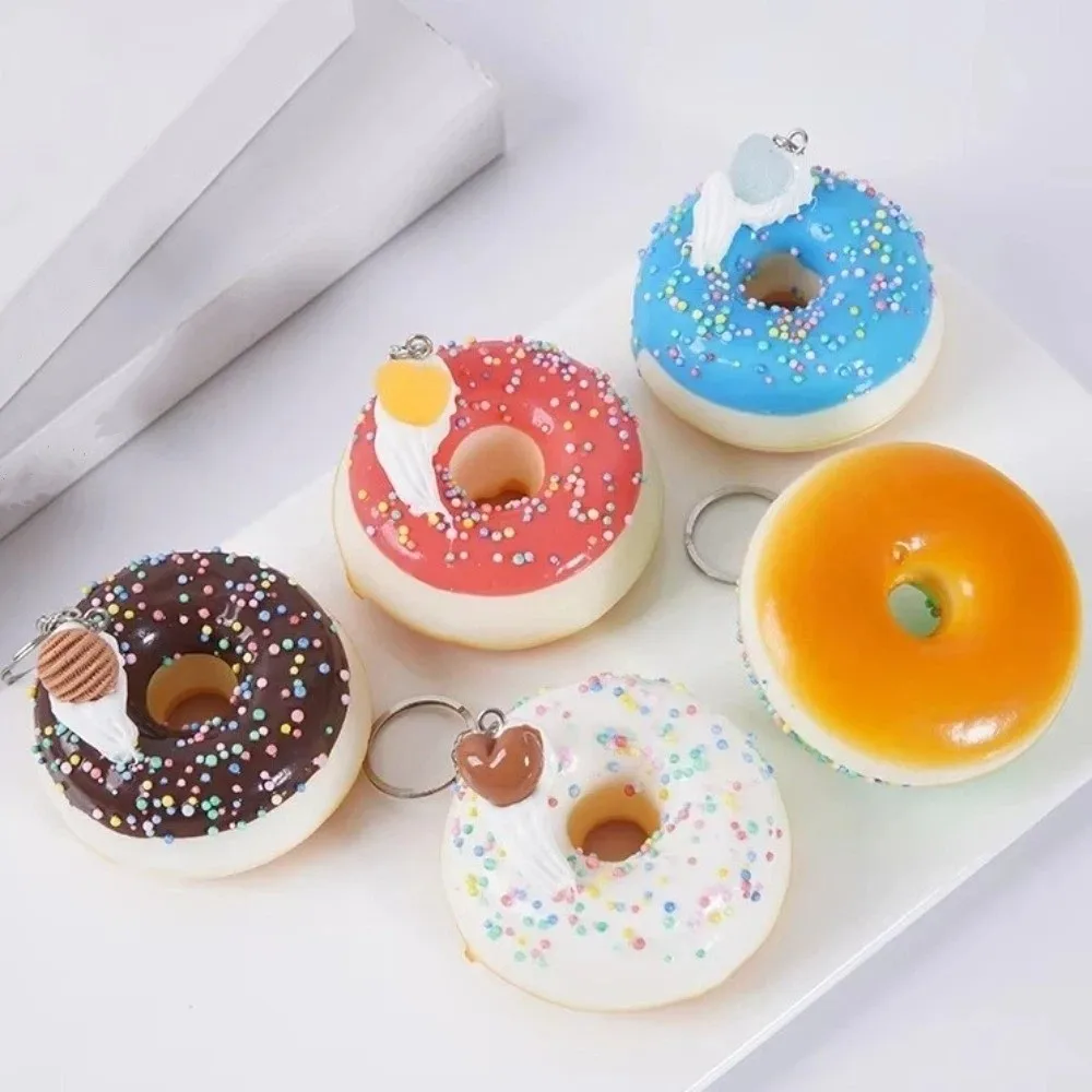 Simulated Food Donut Bread Squeeze Keychain Quick Rebound Super Soft Slow Rebound Keyring Kneading Funny Donut Squishy