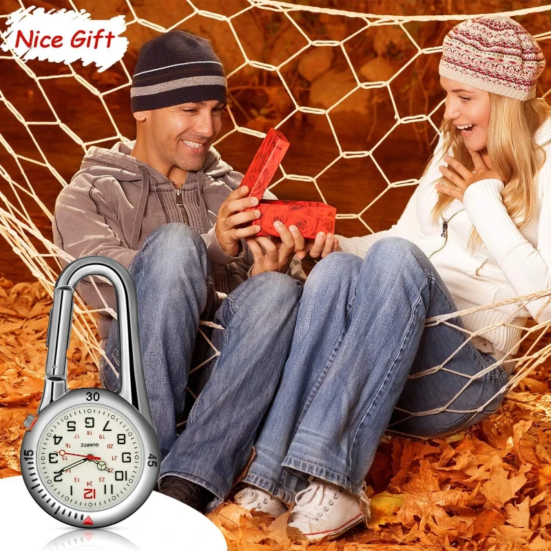 Mini Round Dial Arabic Numbers Quartz Analog Clip Carabiner Hook Watch Men Women Outdoor Fob Backpack Pocket Watches