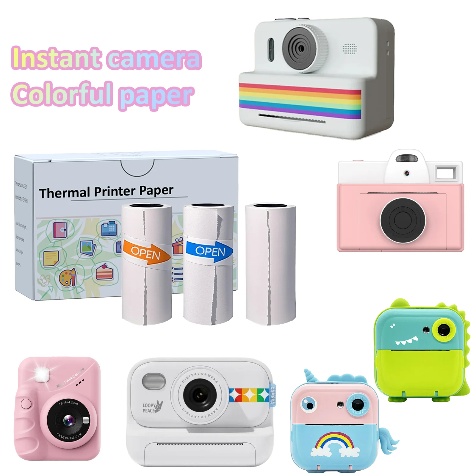 Kertas Termal Warna 57mm untuk Kamera Anak Printer Portabel Pencetakan Foto HD Bebas BPA, Stiker Warna Instan dengan Kualitas Gambar