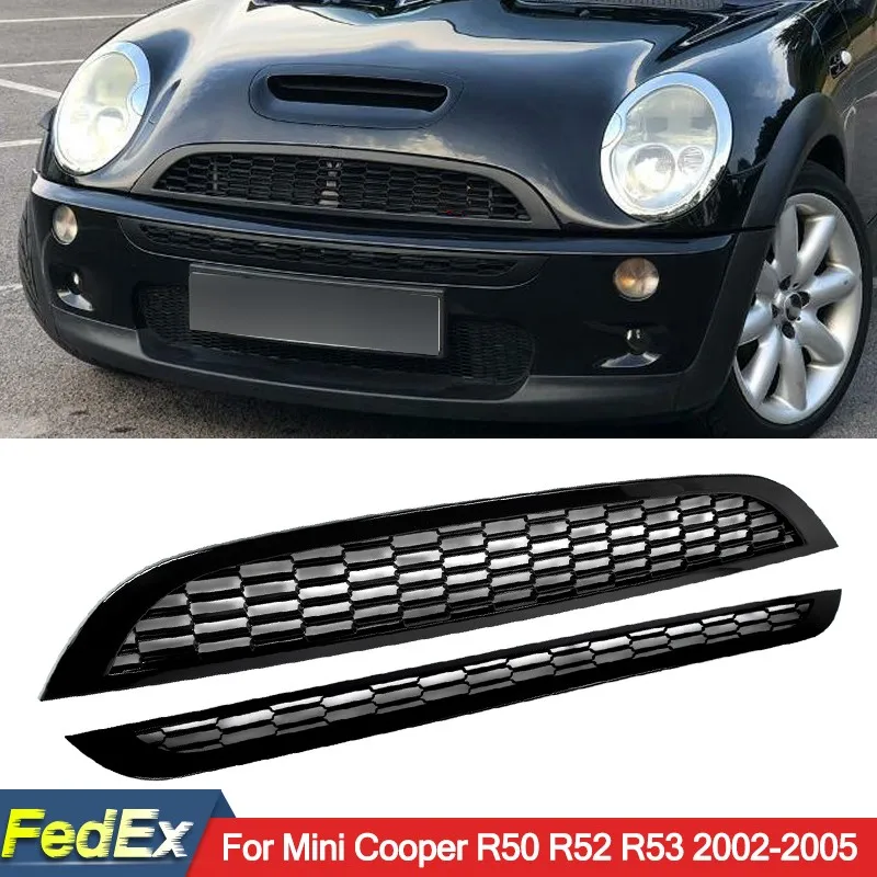 

Replace For Mini Cooper R50 R52 Gloss Black Grill R53 2-door 2002 2003 2004 2005 2006 Front Upper Lower Black Honeycomb Grille